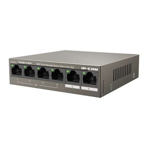 Switch 4 porturi Gigabit PoE+, 2 porturi RJ45 Gigabit, 58W, Management - IP-COM G2206P-4-63W