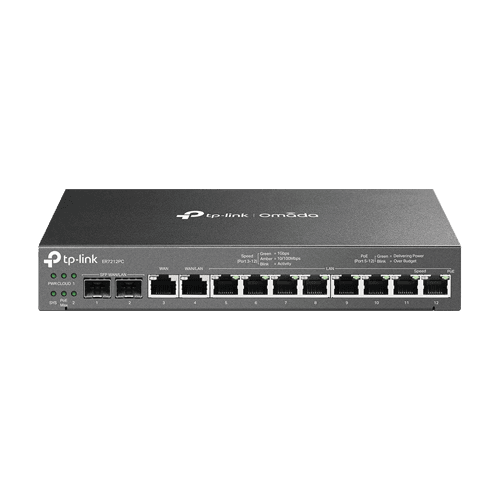 Router 3-in-1 VPN, Switch PoE, Controller, 2 x SFP 1G, 10 x RJ45 1G, Multi-WAN - TP-Link Omada ER7212PC