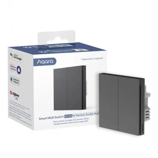 Întrerupător Smart Dublu ZigBee AQARA H1 EU Gri (fără Nul)