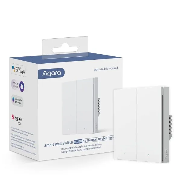 Întrerupător Smart Dublu ZigBee AQARA H1 EU Alb (fara Nul)