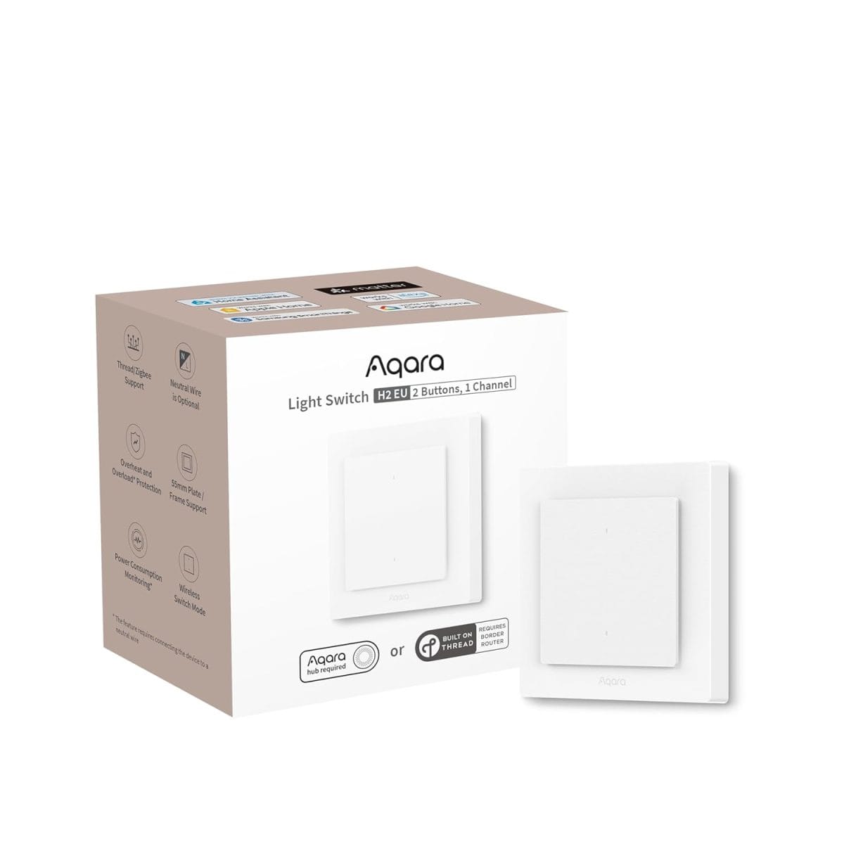 Întrerupător Smart Simplu ZigBee AQARA H2 EU Alb (cu Nul Opțional) - imagine 1